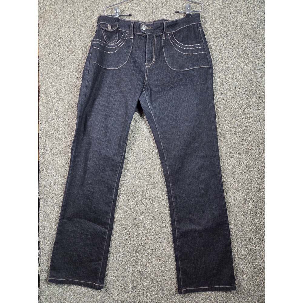 Flavour Jeans Women 14 Dark‎ Blue Straight Leg High Rise Contrast Stitch L11325